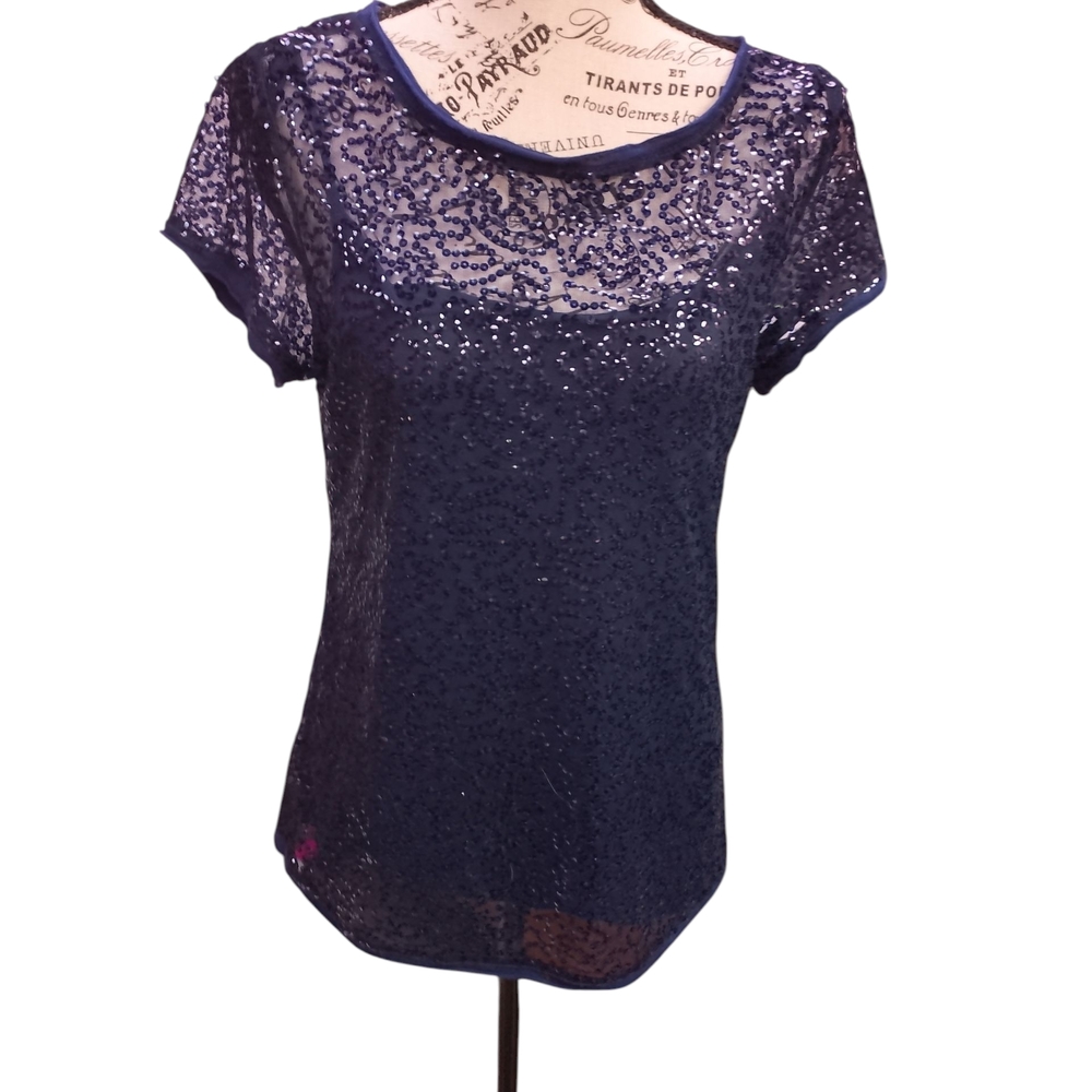 INC International Concepts Blue Fitted Embellished Blouse